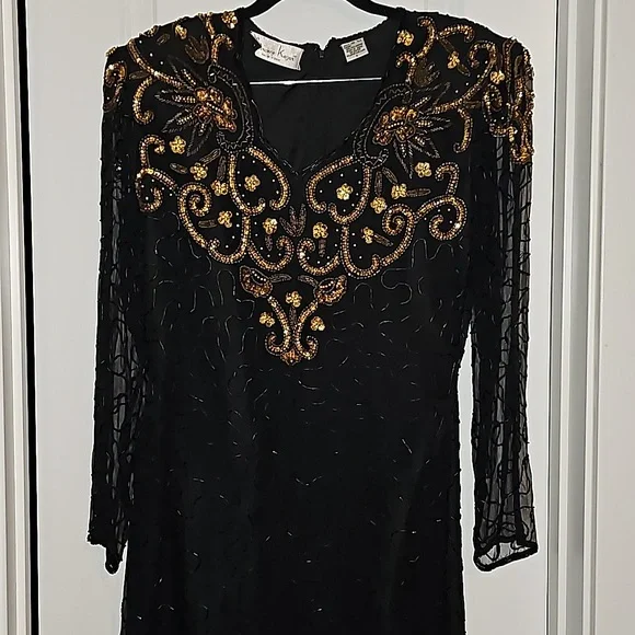 Laurence Kazar Womens Dress Vtg Sz S Beaded Black Silk Evening Zipper VG… - Picture 3 of 16